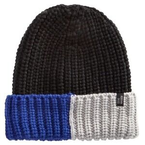 Black - Blue - Gray Colorblocked Ribbed Beanie